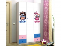 Шкаф трехдверный с ящиками и фотопечатью Совята 3.1